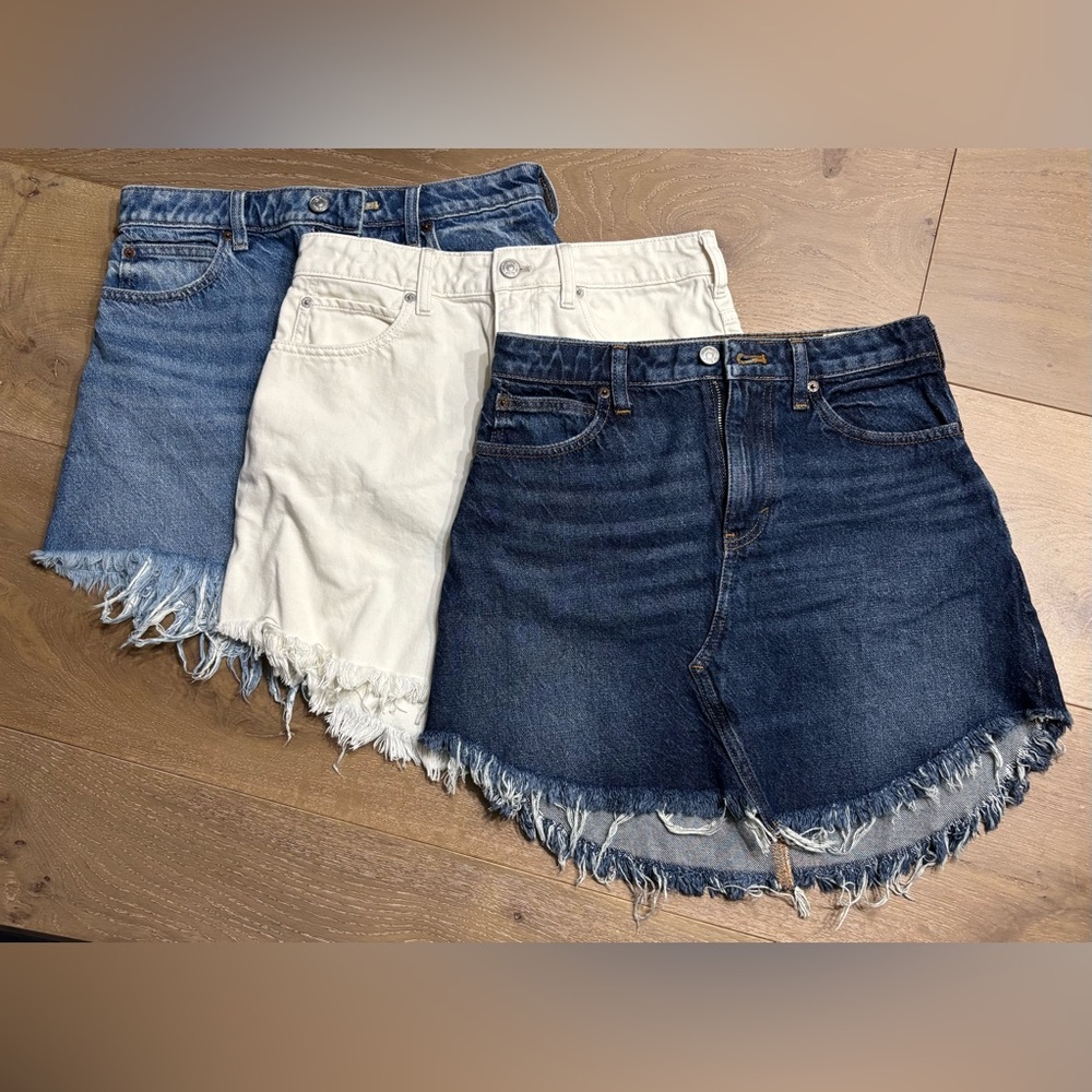 Lot of 3 We the free, denim Frayed Hem Mini Skirt, 26 waist